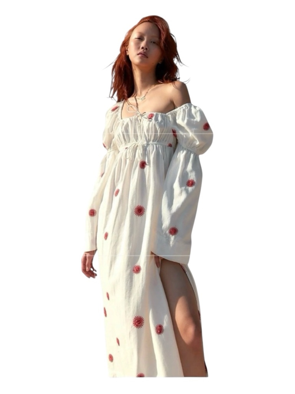 FREE PEOPLE Emory Embroidered Linen Midi Dress, Size XS.